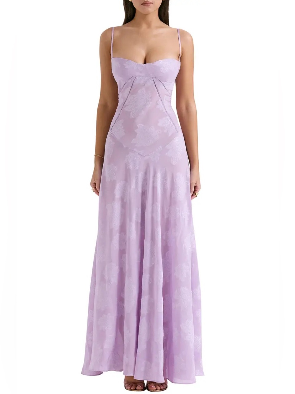 House of CB Seren Blush Sheer Lace-Up Back Gown Orchid Bloom